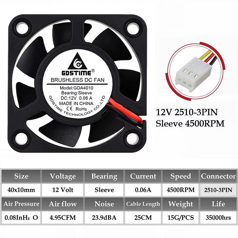 2Pcs DC 24V 12V 5V 40Mm X 40Mm X 10Mm 2-Pin Ball Bearing Computer PC Case Cooling Fan 4010