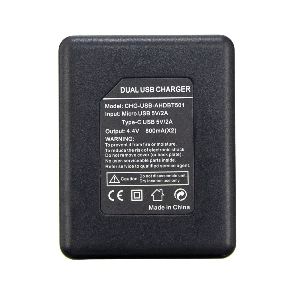 ORBMART Double Dual Port Slot Battery Charger for Go Pro Hero 8 5 6 7 Black Sport Camera Accessory with Usb Cable Travel
