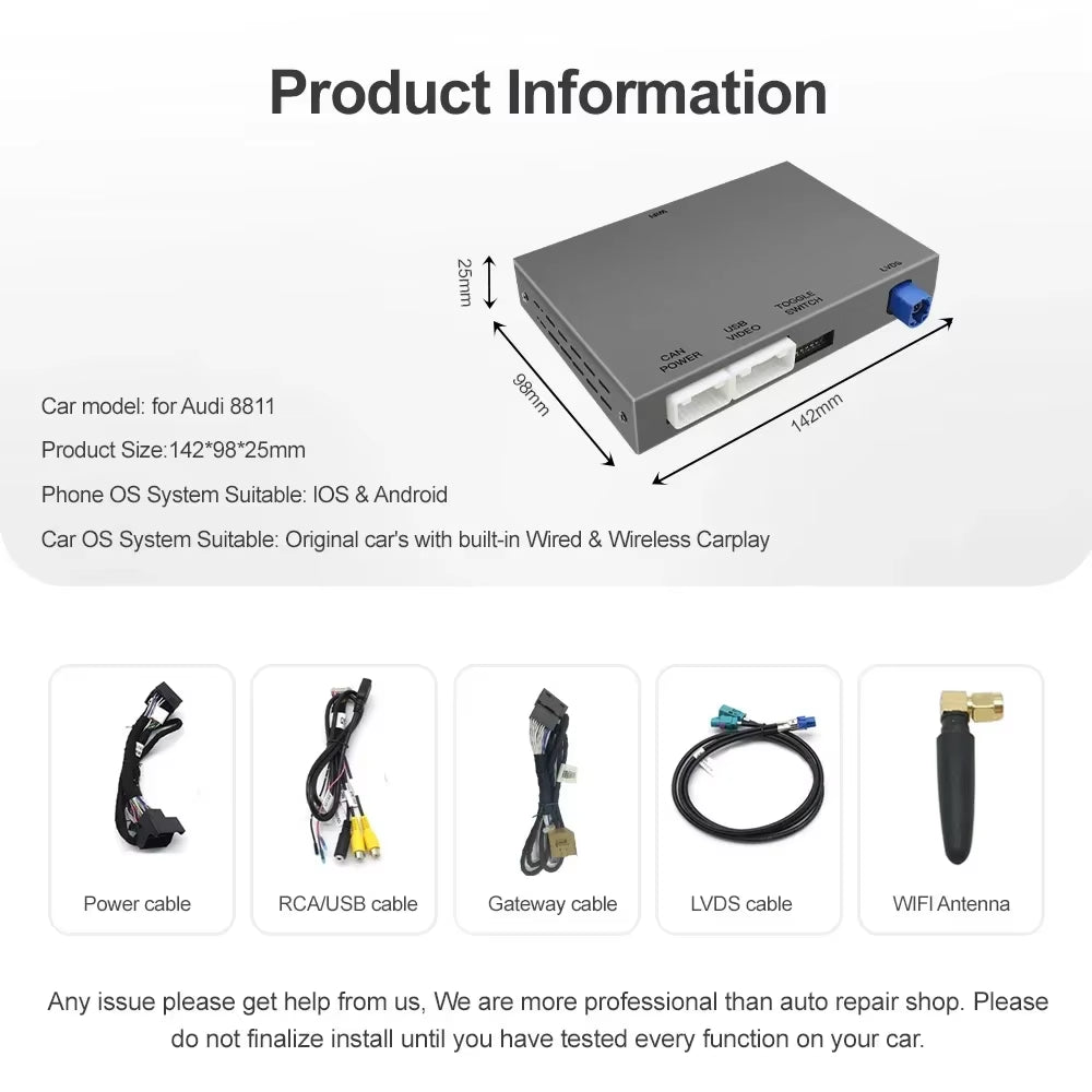 2025 New Wireless Android Auto for Audi Car A8 2011-2017 Carplay Interface Mirror Link Air Play