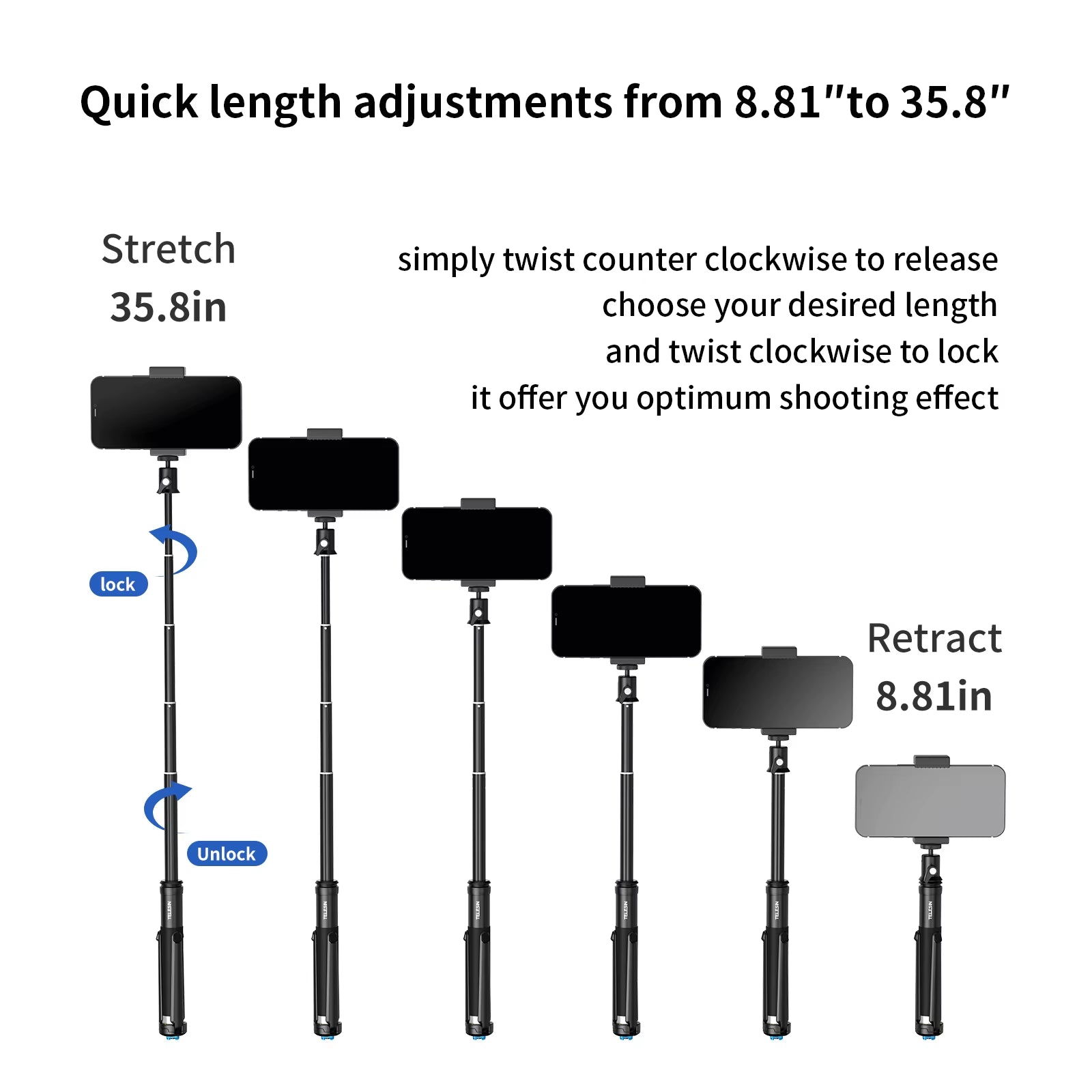 for Gopro Selfie Stick Foldable Tripod Phone Holder Aluminum Alloy Monopod for DJI Action Insta360 Smartphone