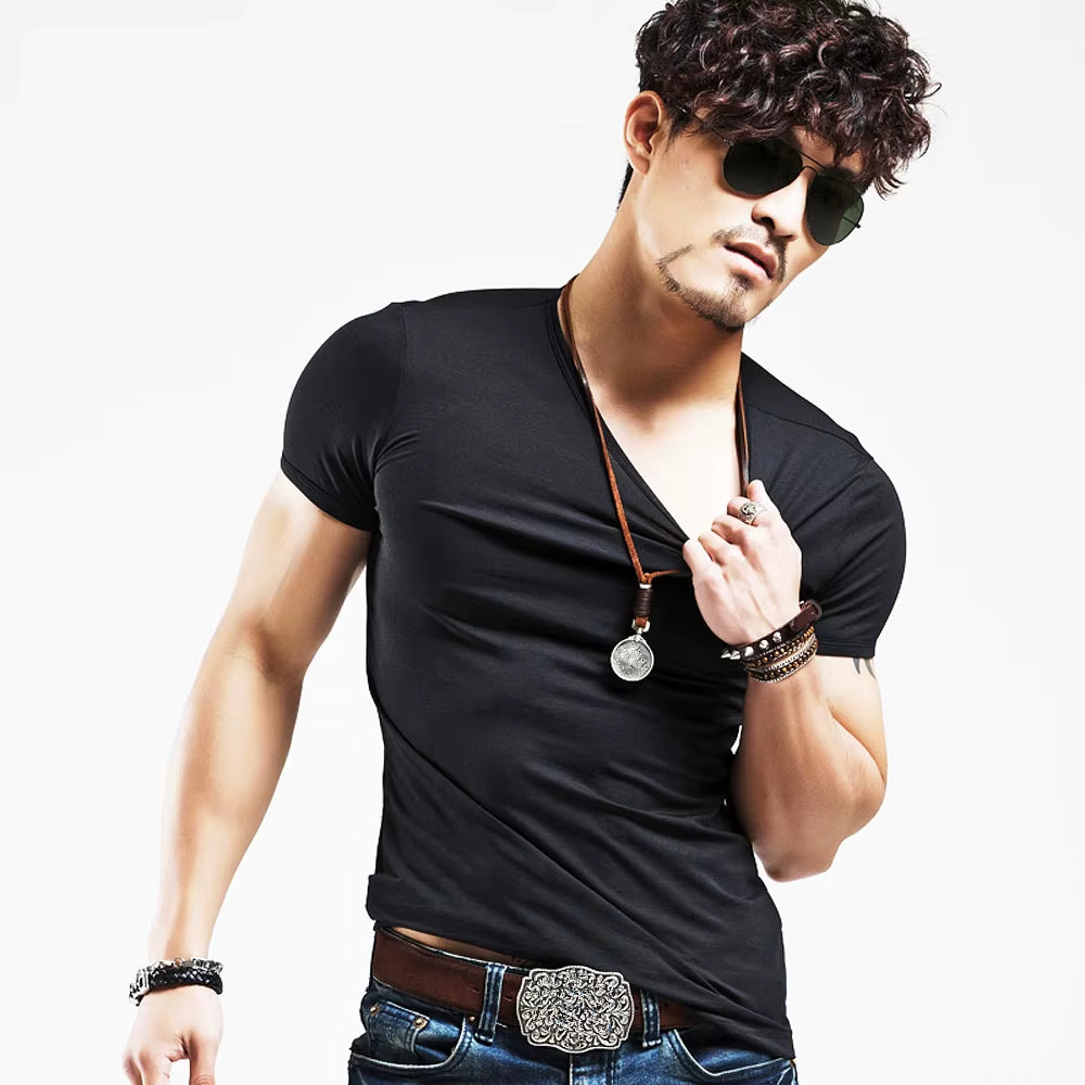 2025  Brand New Men T Shirt 10 Colors Fitness Mens T-Shirts V Neck Man T-Shirt for Male Clothing Tshirts S-5XL Tops Tees
