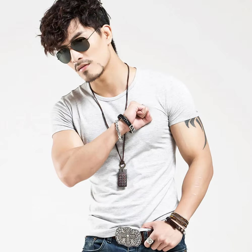 2025 Brand New Men T Shirt Tops V Neck Short Sleeve Tees Men'S Fashion Fitness Hot T-Shirt for Male Man T-Shirt Size 5XL