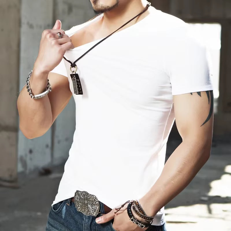 2025 Brand New Men T Shirt Tops V Neck Short Sleeve Tees Men'S Fashion Fitness Hot T-Shirt for Male Man T-Shirt Size 5XL