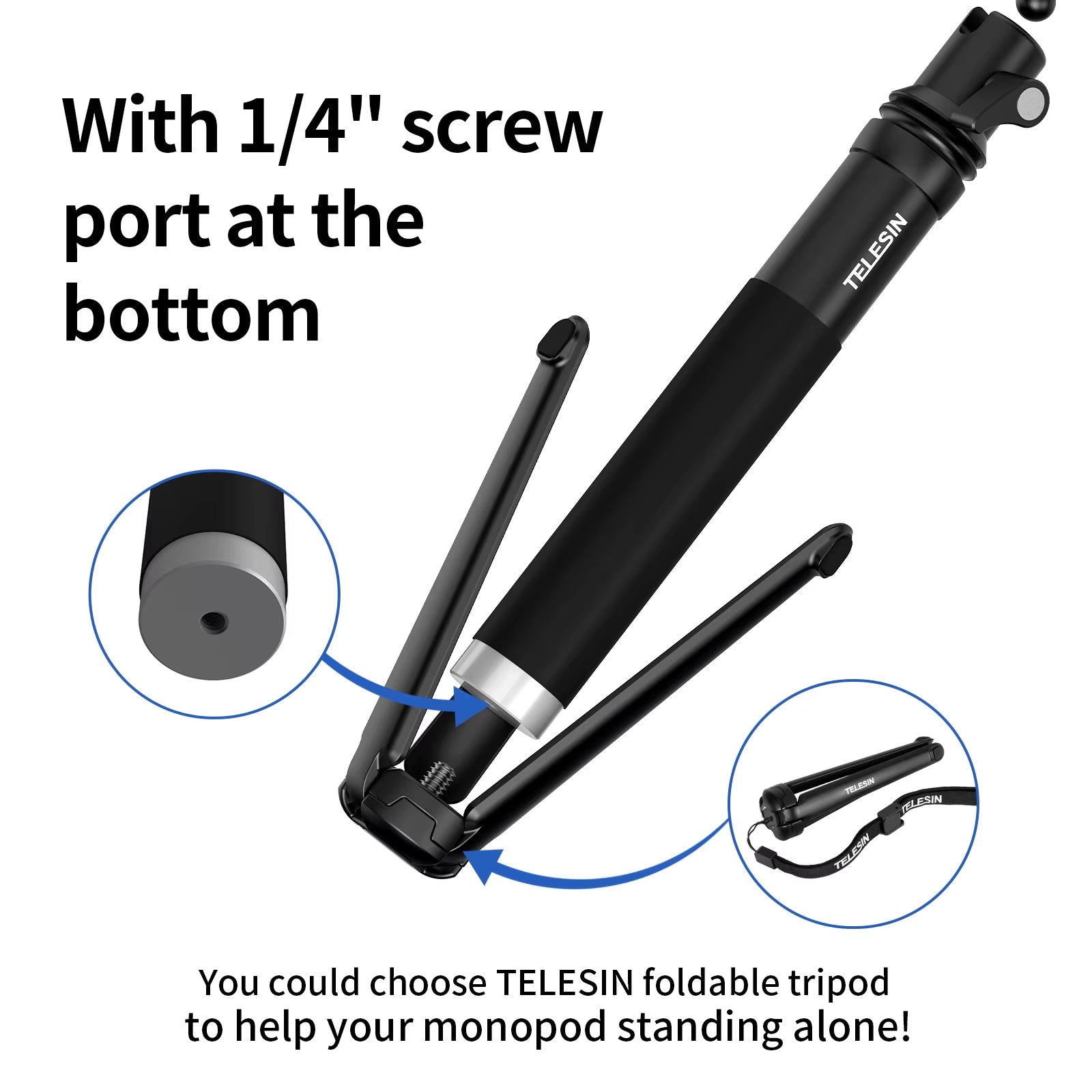 for Gopro Selfie Stick Foldable Tripod Phone Holder Aluminum Alloy Monopod for DJI Action Insta360 Smartphone