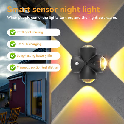 Smart Sensing LED Night Light with Motion Sensor Wall Lamp USB Rechargeable Bedside Night Lamp for Bedroom Hallway Bathroom Deco