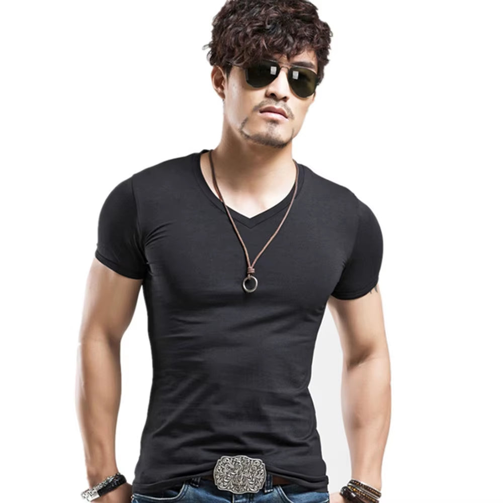 2025  Brand New Men T Shirt 10 Colors Fitness Mens T-Shirts V Neck Man T-Shirt for Male Clothing Tshirts S-5XL Tops Tees