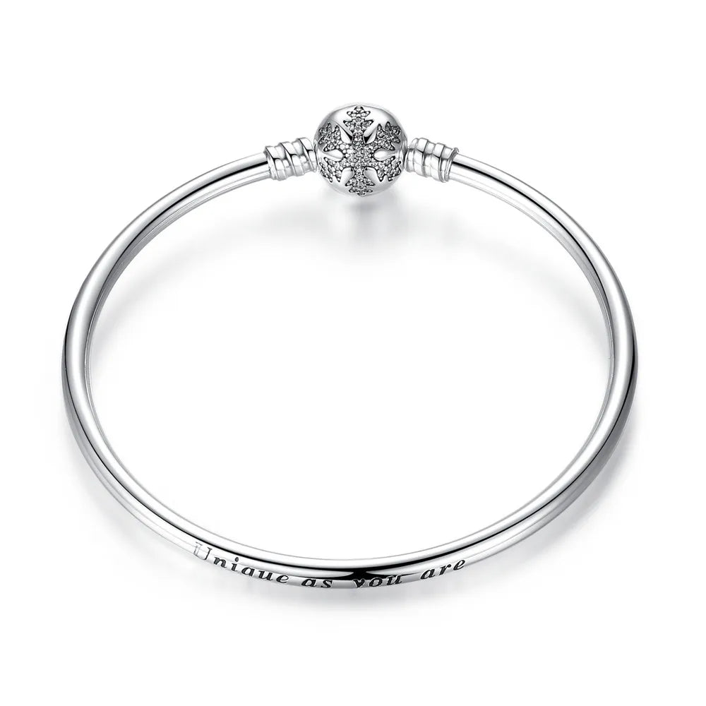 925 Sterling Silver Bracelet – Barrel Snap Clasp, Cubic Zirconia, Bangle Bracelet, Chain Bracelet, Charm, Sizes 17–21
