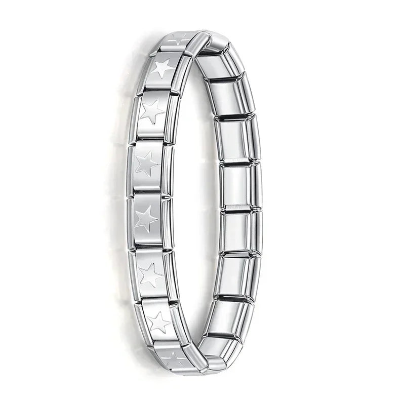 New Women'S Jewelry 9Mm Width Itanlian Elastic Charm Bracelet Fashion Stainless Steel Bangle ST-