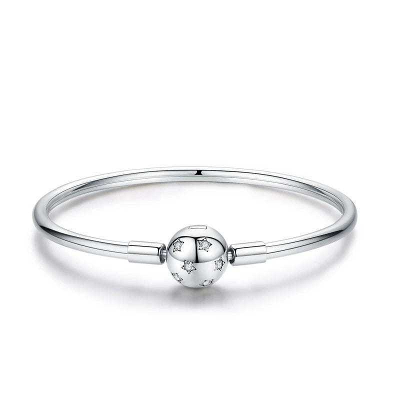 925 Sterling Silver Bracelet – Barrel Snap Clasp, Cubic Zirconia, Bangle Bracelet, Chain Bracelet, Charm, Sizes 17–21
