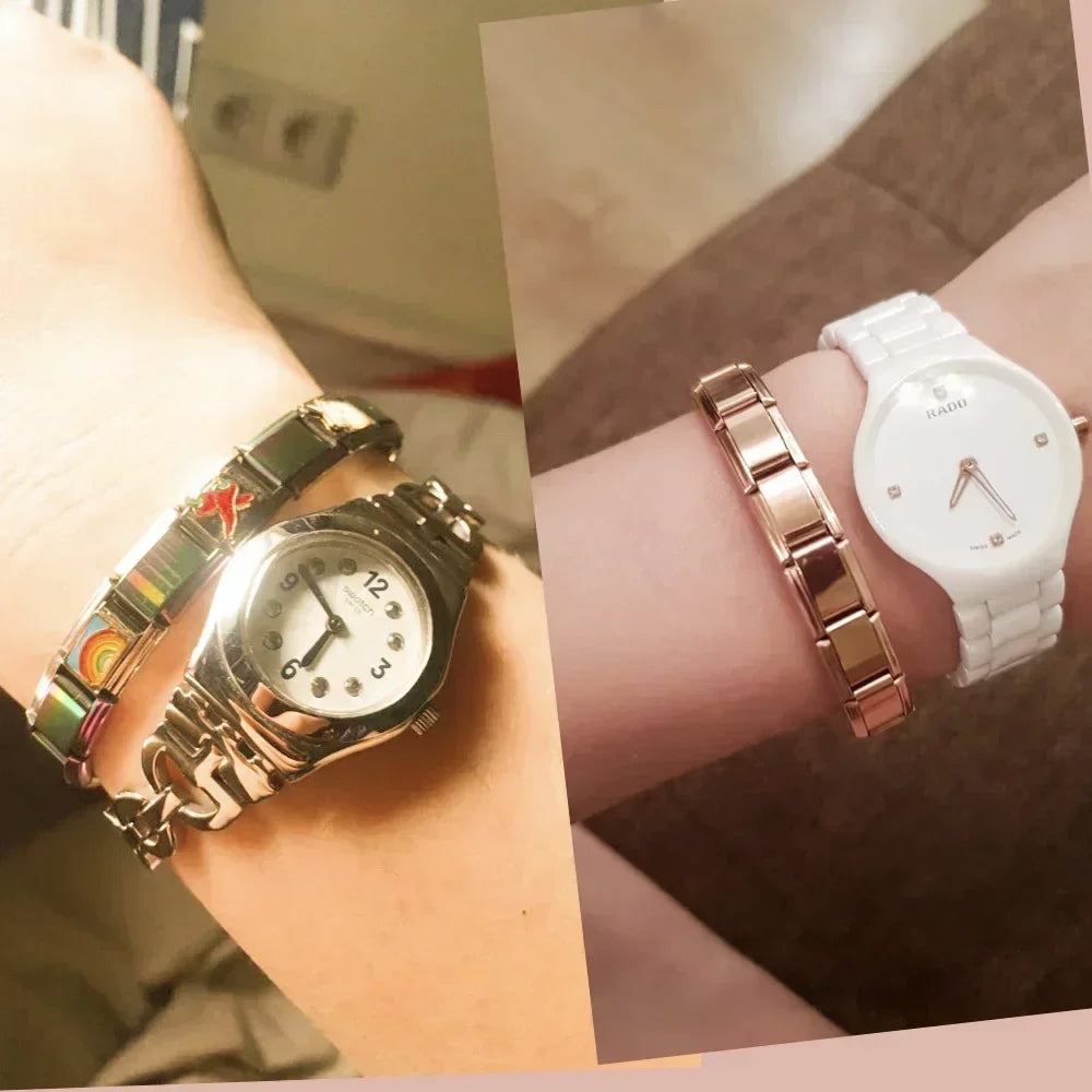 New Women'S Jewelry 9Mm Width Itanlian Elastic Charm Bracelet Fashion Stainless Steel Bangle ST-