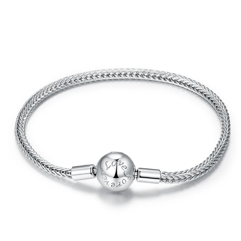 925 Sterling Silver Bracelet – Barrel Snap Clasp, Cubic Zirconia, Bangle Bracelet, Chain Bracelet, Charm, Sizes 17–21