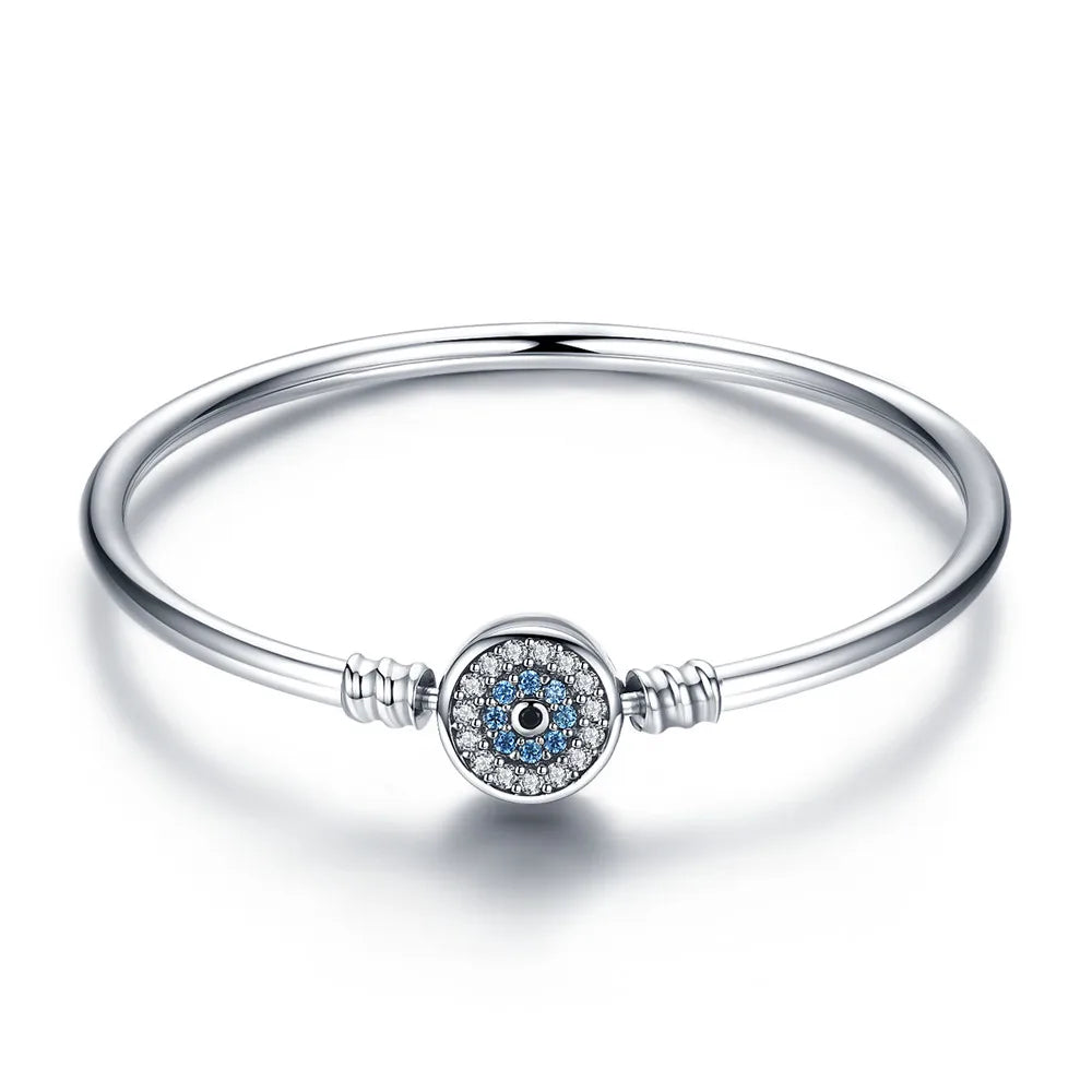 925 Sterling Silver Bracelet – Barrel Snap Clasp, Cubic Zirconia, Bangle Bracelet, Chain Bracelet, Charm, Sizes 17–21