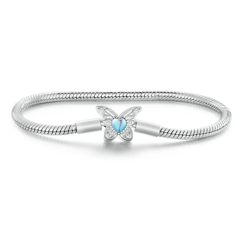 925 Sterling Silver Bracelet – Barrel Snap Clasp, Cubic Zirconia, Bangle Bracelet, Chain Bracelet, Charm, Sizes 17–21