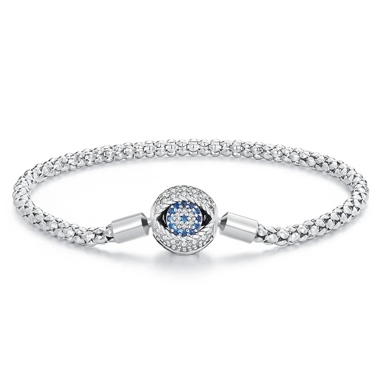 925 Sterling Silver Bracelet – Barrel Snap Clasp, Cubic Zirconia, Bangle Bracelet, Chain Bracelet, Charm, Sizes 17–21