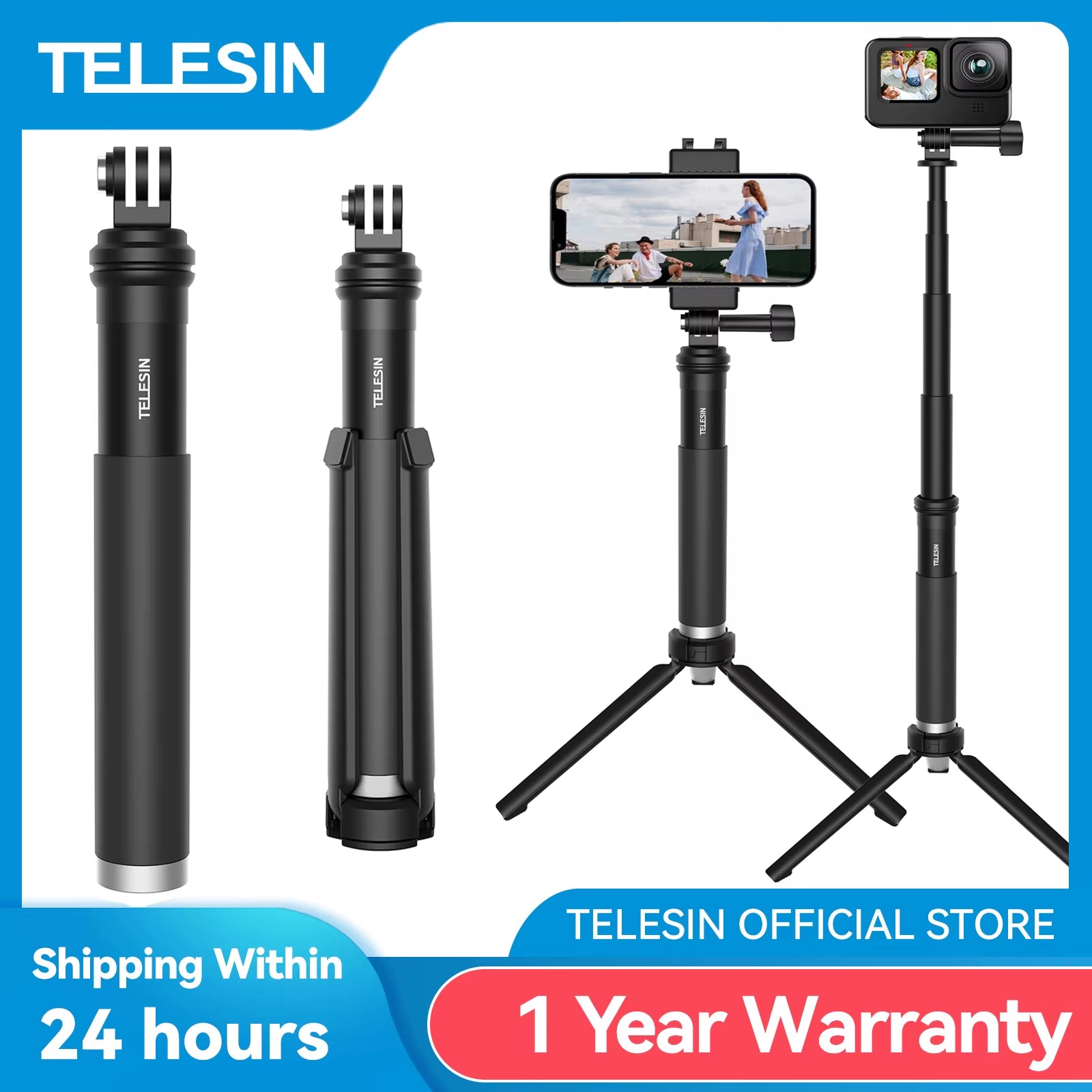 for Gopro Selfie Stick Foldable Tripod Phone Holder Aluminum Alloy Monopod for DJI Action Insta360 Smartphone