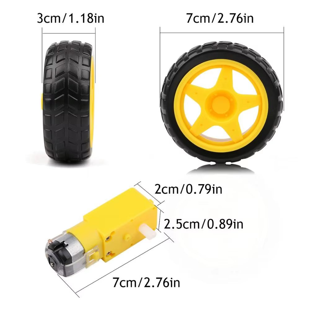 DC Electric Motor with Plastic TT Motor Tire Wheel 3-6V Dual Shaft Gear Motor TT Magnetic Gearbox Engine for Arduino Smart Car