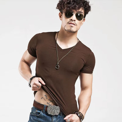 2025  Brand New Men T Shirt 10 Colors Fitness Mens T-Shirts V Neck Man T-Shirt for Male Clothing Tshirts S-5XL Tops Tees