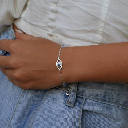 100% 925 Sterling Silver Blue Zircon Evil Eyes Bracelet Guardian Eye Chain for Women Gift Fine Jewelry SCB089