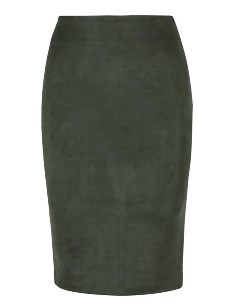 Sexy Multi Color Suede Midi Pencil Skirt Women 2024 Fashion Elastic High Waist Office Lady Bodycon Skirts Saias