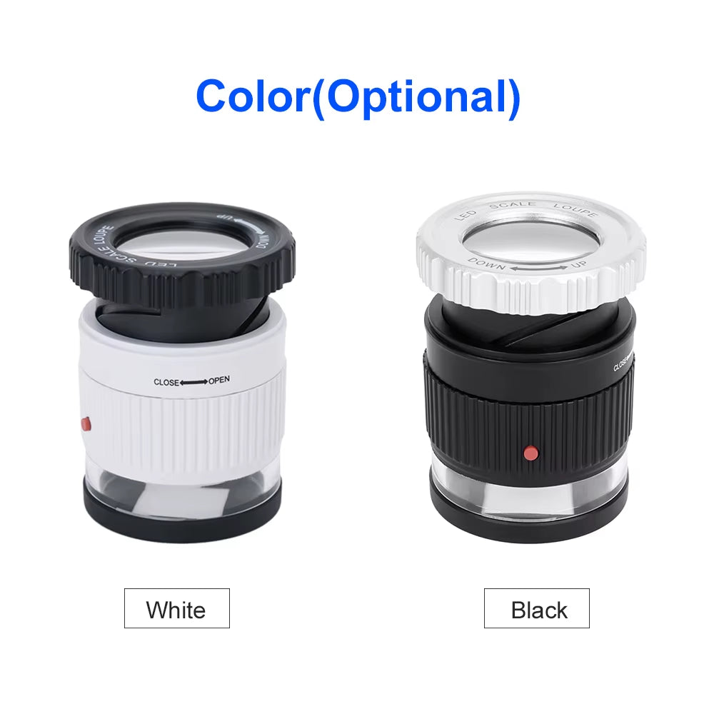 LED Scale Loupe 30X Adjustable Magnification Magnifier Metal Cylinder Mirror with Scale Small Reading Mirror Jewelry Magnifier