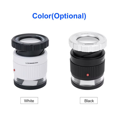 LED Scale Loupe 30X Adjustable Magnification Magnifier Metal Cylinder Mirror with Scale Small Reading Mirror Jewelry Magnifier