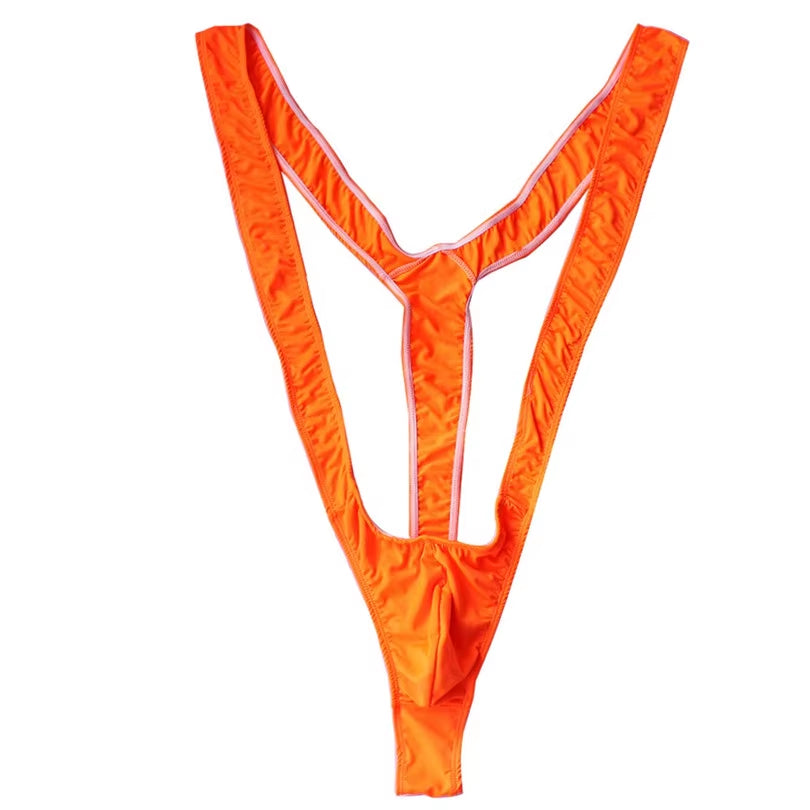 Bright Fluoro Sexy Men Mankini Thong Stretch Open Deep V-Neck Borat Men Beach Swimwear Swimsuit Hot Men Lingerie